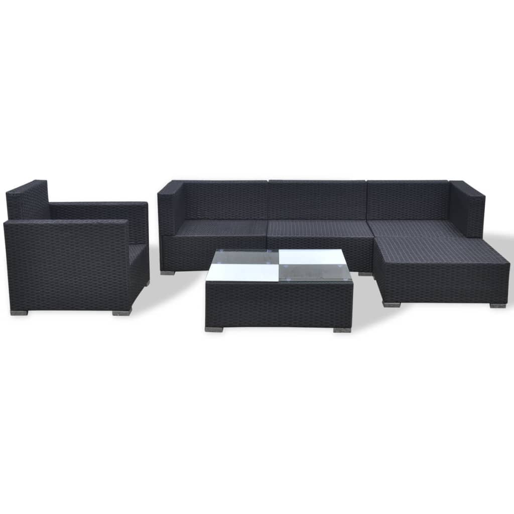 Set mobilier de grădină cu perne, 6 piese, negru, poliratan GartenMobel Dekor