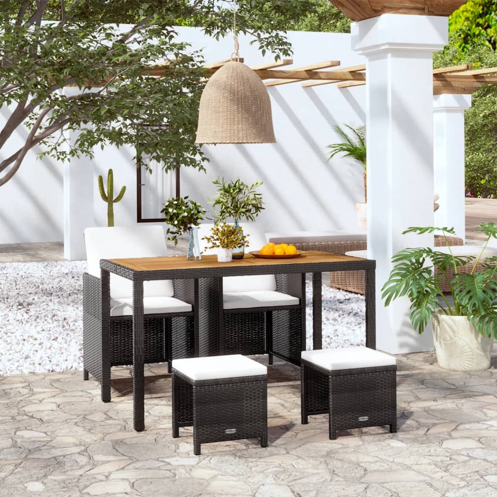 Set mobilier de exterior, 5 piese negru, poliratan, lemn acacia GartenMobel Dekor