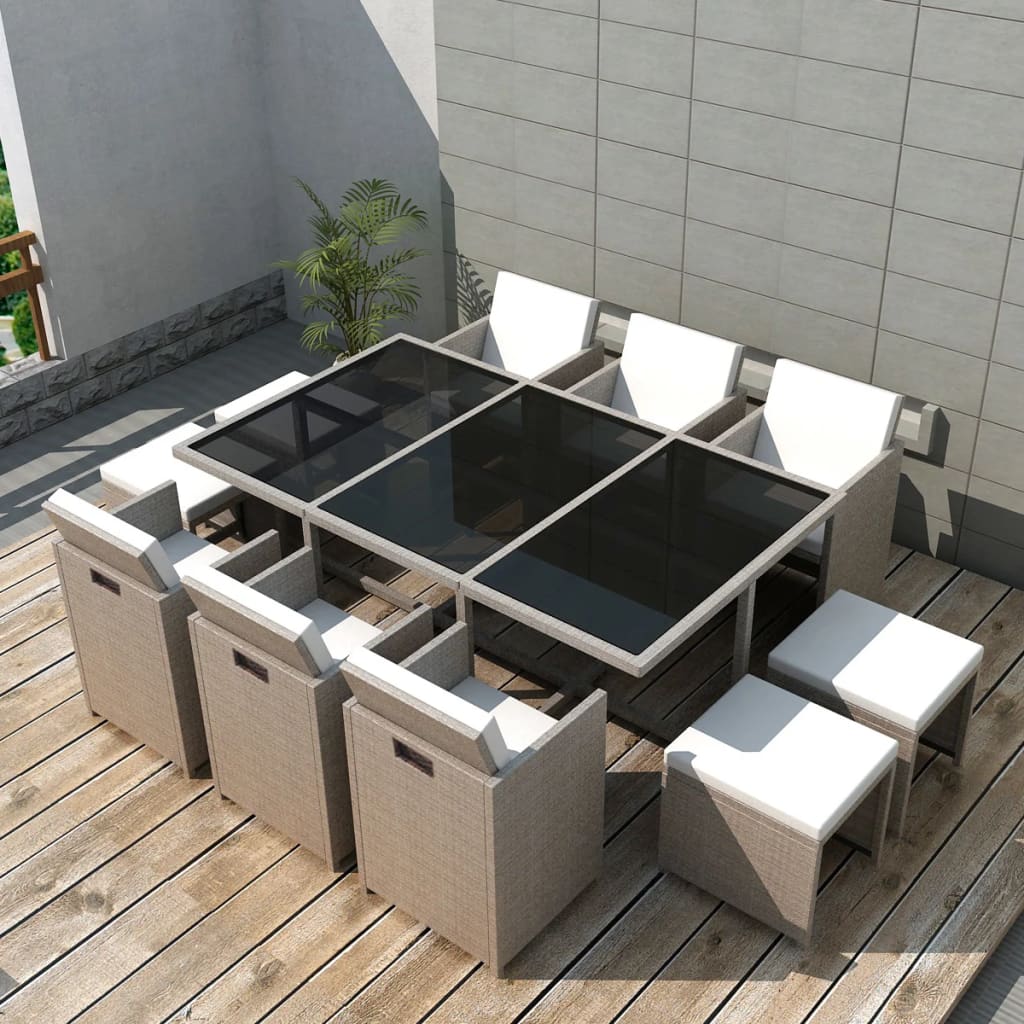 Set mobilier de exterior cu perne, 11 piese, bej, poliratan GartenMobel Dekor