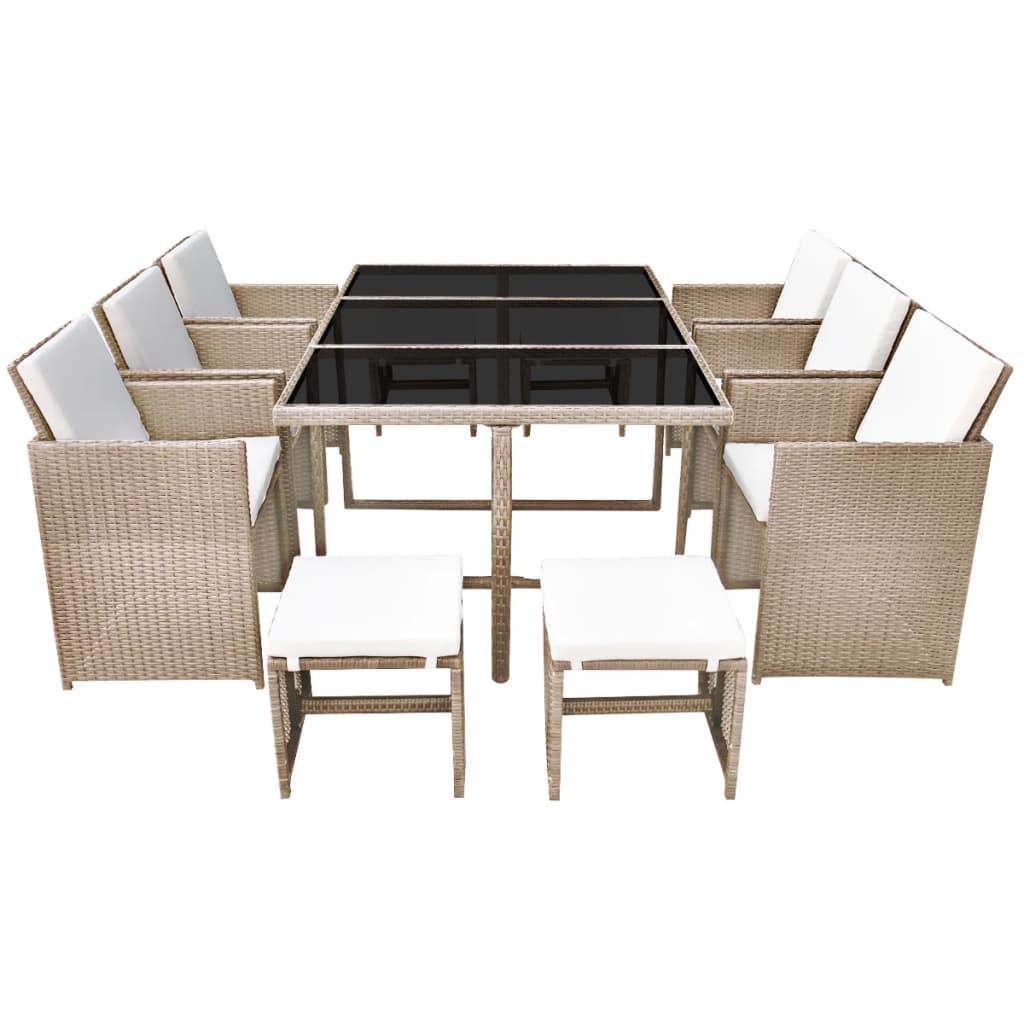 Set mobilier de exterior cu perne, 11 piese, bej, poliratan GartenMobel Dekor