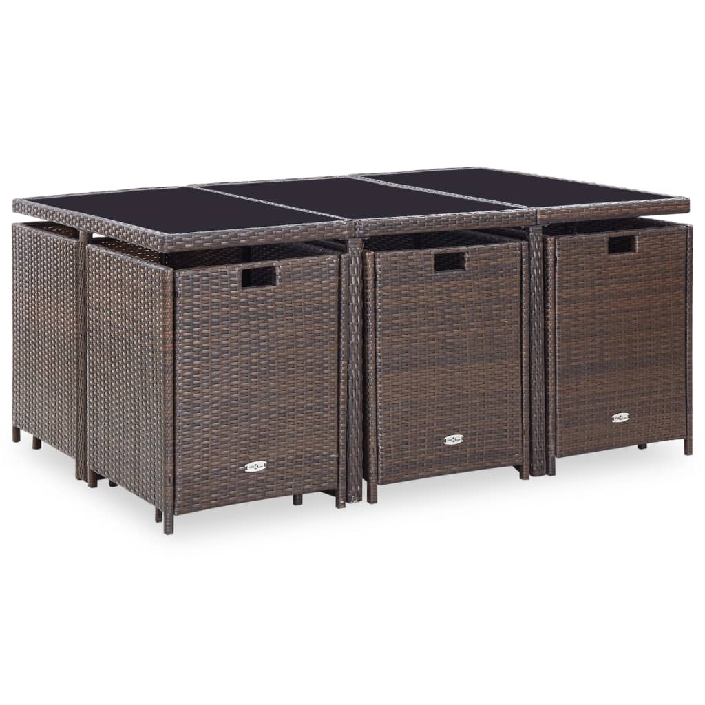 Set mobilier de exterior cu perne, 11 piese, maro, poliratan GartenMobel Dekor