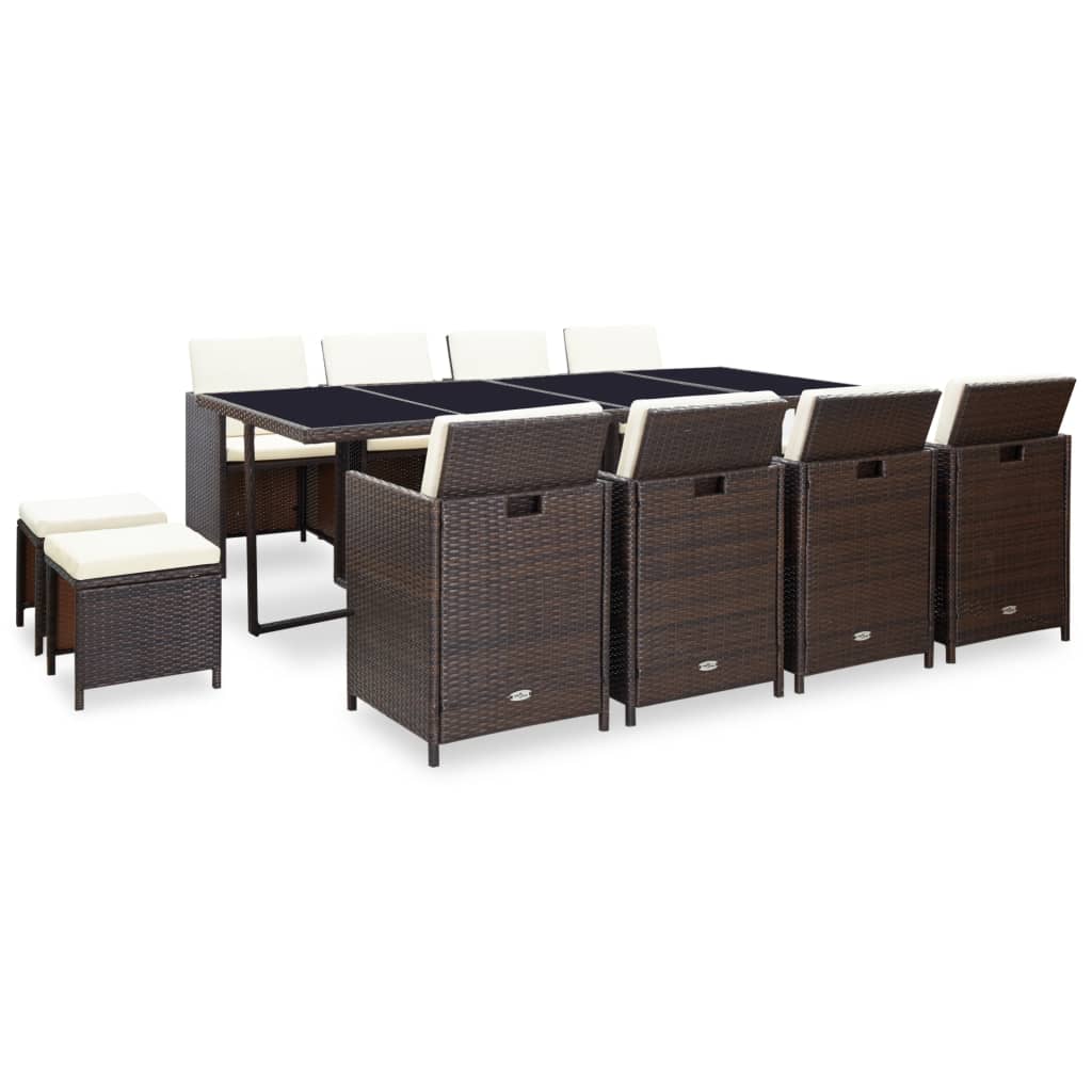 Set mobilier de exterior cu perne, 13 piese, maro, poliratan GartenMobel Dekor