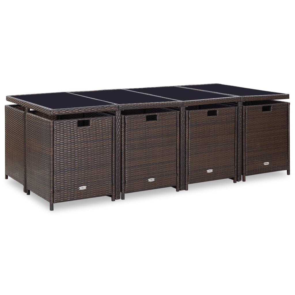 Set mobilier de exterior cu perne, 13 piese, maro, poliratan GartenMobel Dekor