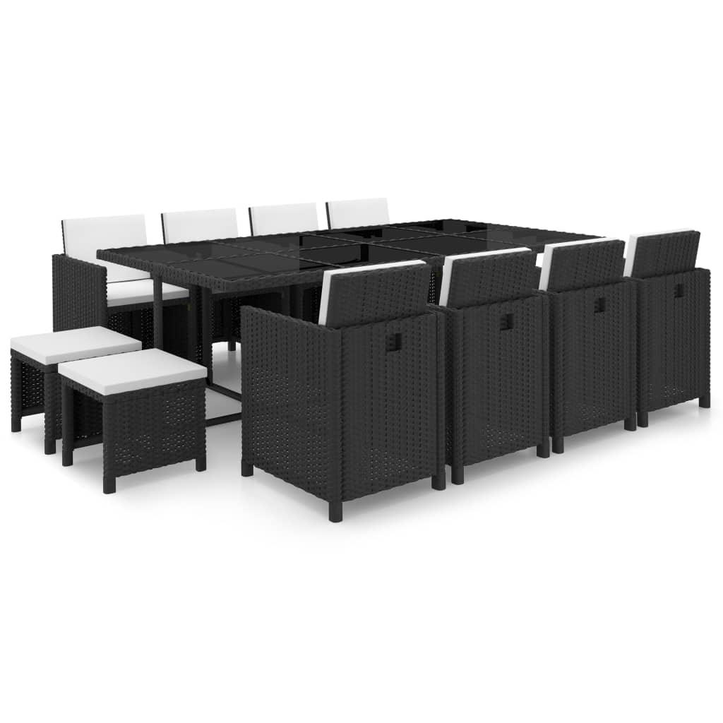 Set mobilier de exterior cu perne, 13 piese, negru, poliratan GartenMobel Dekor