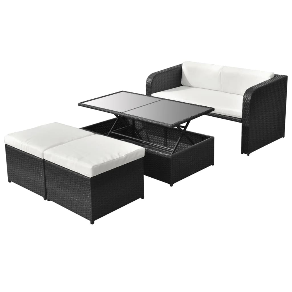 Set mobilier de grădină cu perne, 4 piese, negru, poliratan GartenMobel Dekor