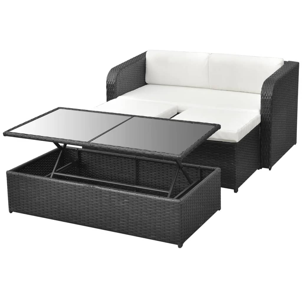 Set mobilier de grădină cu perne, 4 piese, negru, poliratan GartenMobel Dekor