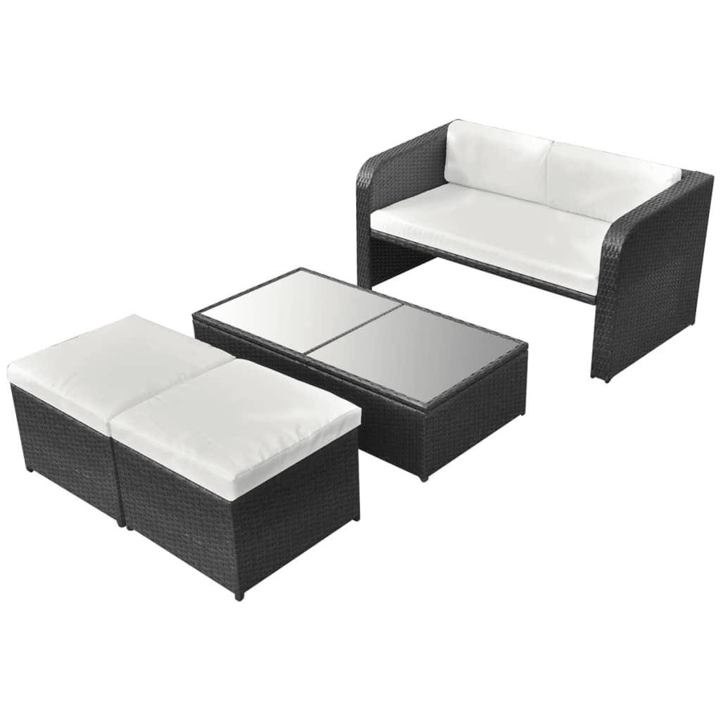 Set mobilier de grădină cu perne, 4 piese, negru, poliratan GartenMobel Dekor