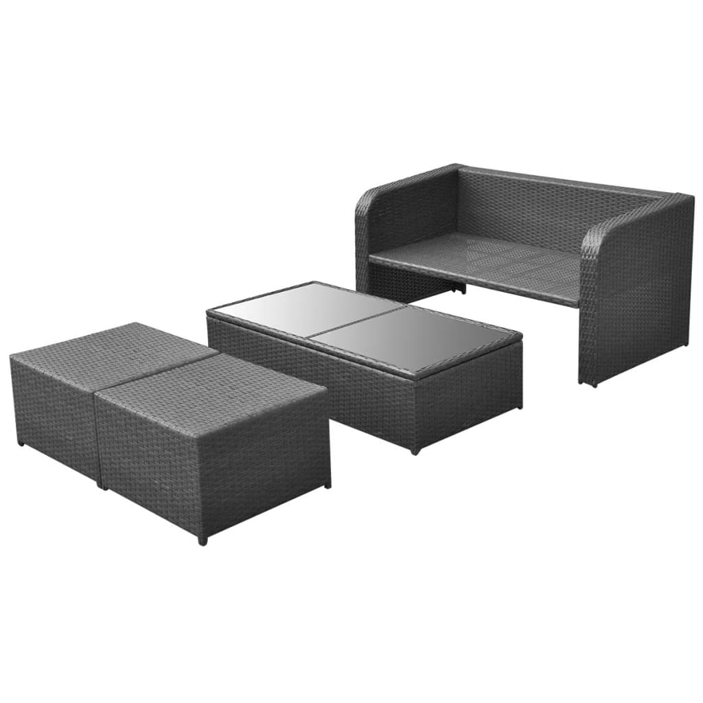 Set mobilier de grădină cu perne, 4 piese, negru, poliratan GartenMobel Dekor