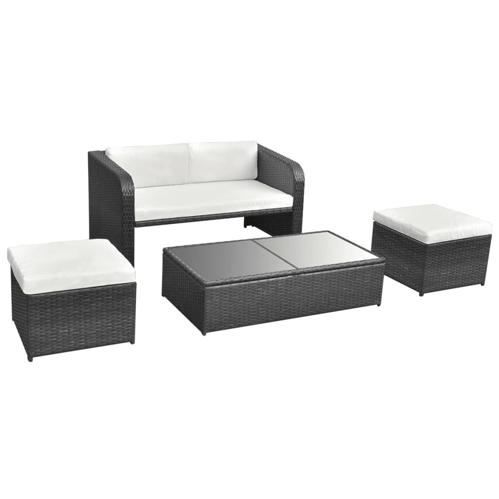 Set mobilier de grădină cu perne, 4 piese, negru, poliratan GartenMobel Dekor