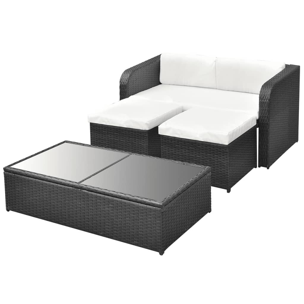 Set mobilier de grădină cu perne, 4 piese, negru, poliratan GartenMobel Dekor