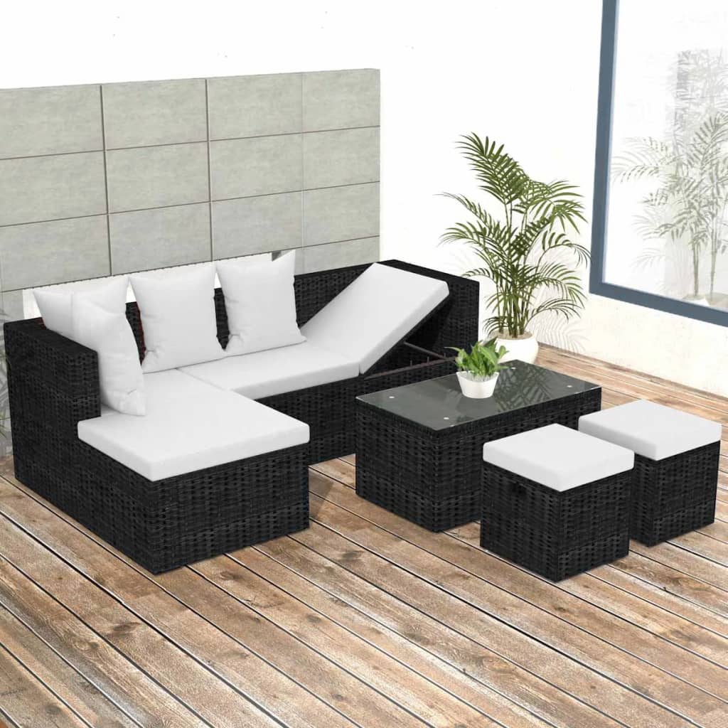 Set mobilier de grădină cu perne, 4 piese, negru, poliratan GartenMobel Dekor