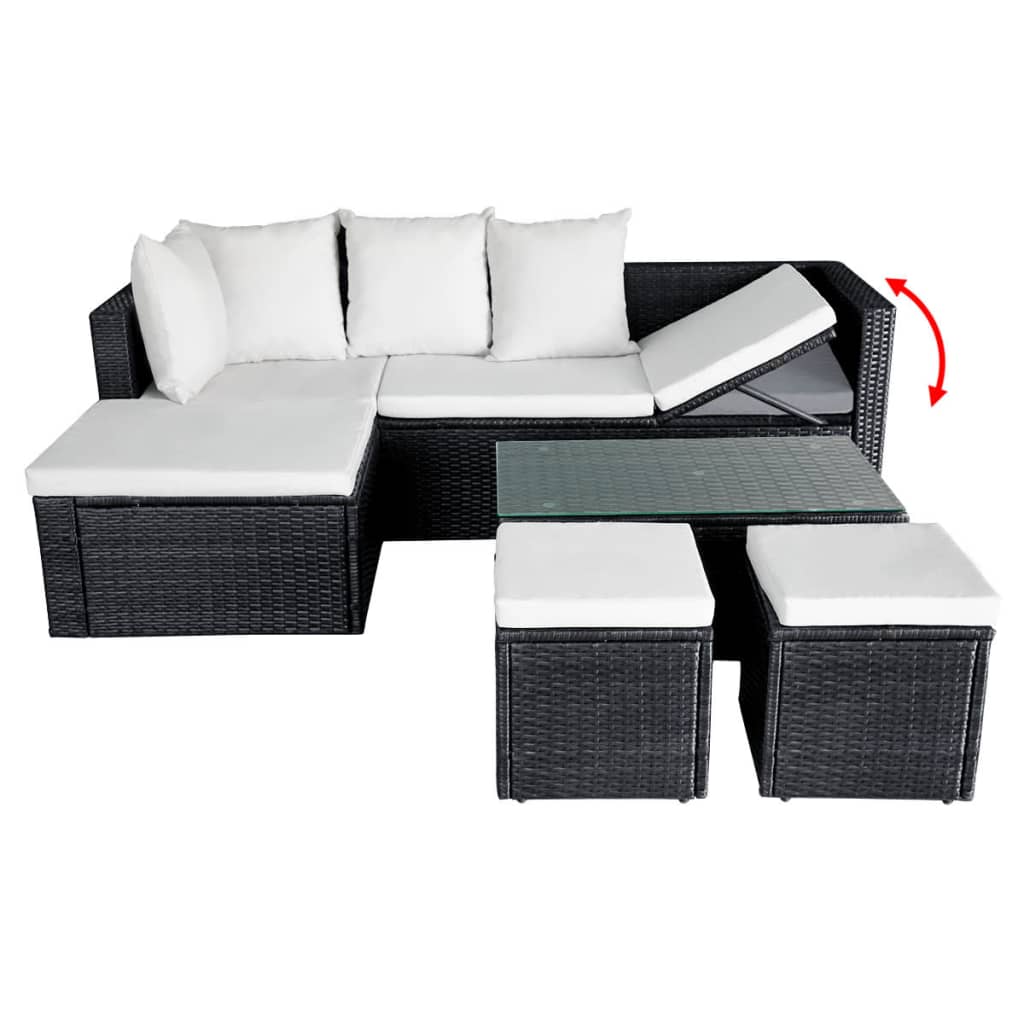 Set mobilier de grădină cu perne, 4 piese, negru, poliratan GartenMobel Dekor