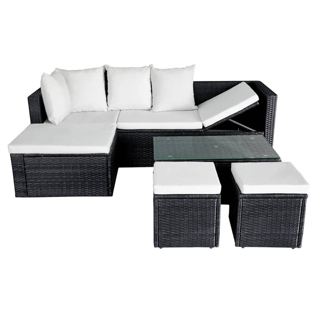 Set mobilier de grădină cu perne, 4 piese, negru, poliratan GartenMobel Dekor