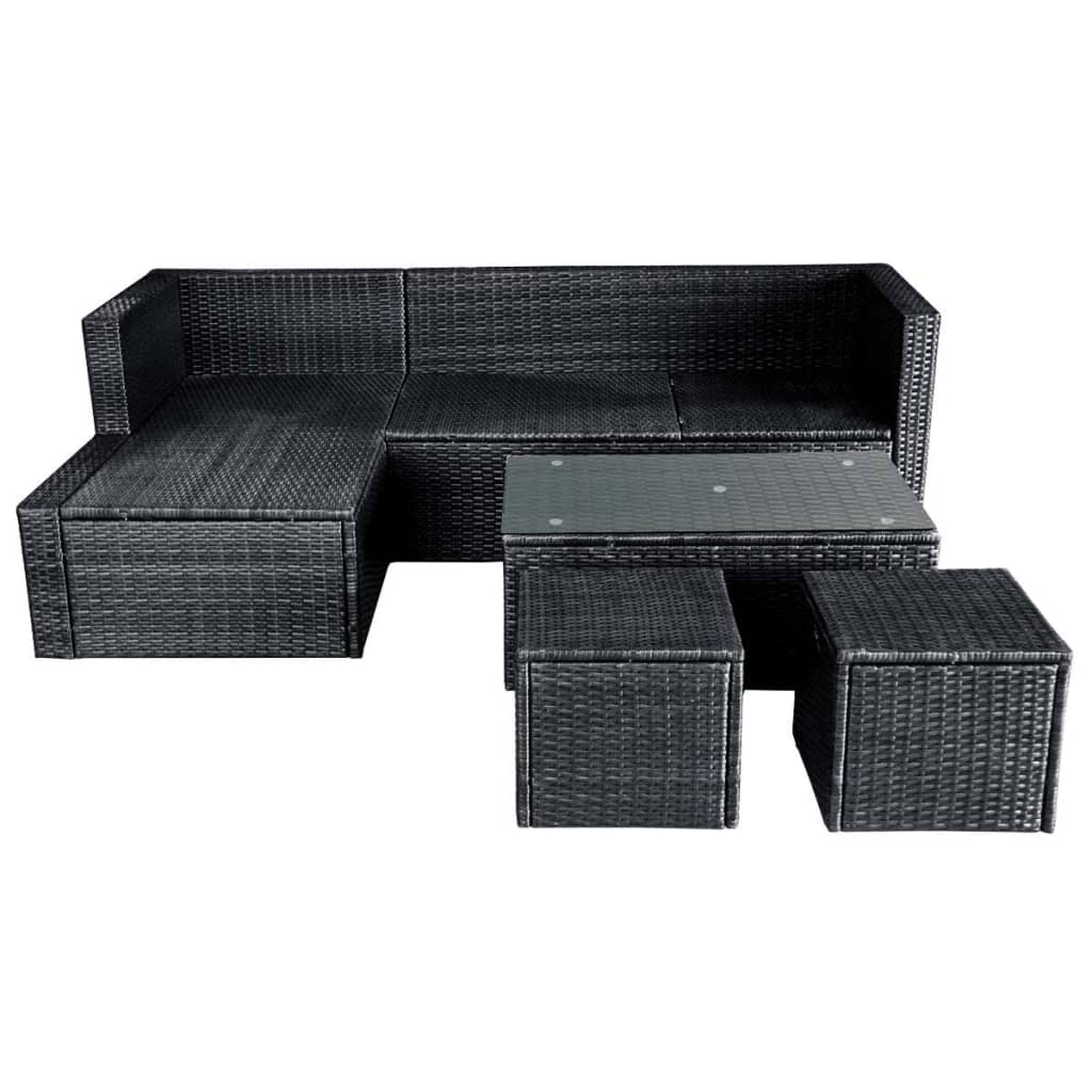 Set mobilier de grădină cu perne, 4 piese, negru, poliratan GartenMobel Dekor