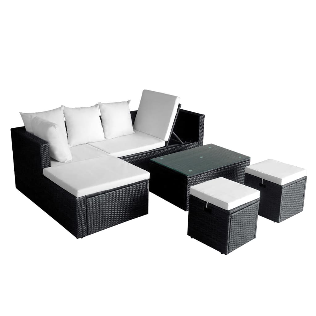 Set mobilier de grădină cu perne, 4 piese, negru, poliratan GartenMobel Dekor