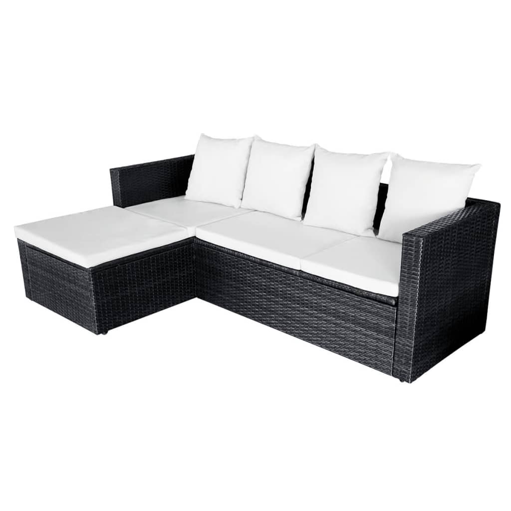 Set mobilier de grădină cu perne, 4 piese, negru, poliratan GartenMobel Dekor