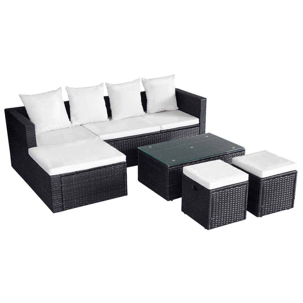 Set mobilier de grădină cu perne, 4 piese, negru, poliratan GartenMobel Dekor