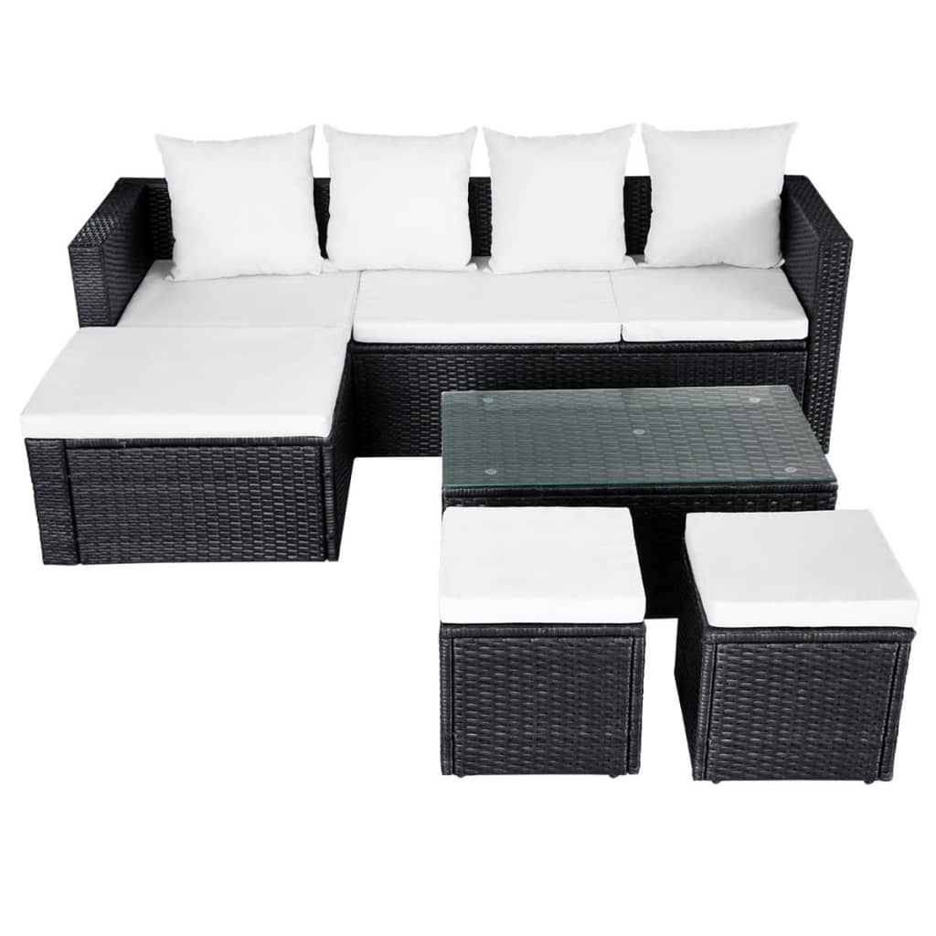 Set mobilier de grădină cu perne, 4 piese, negru, poliratan GartenMobel Dekor