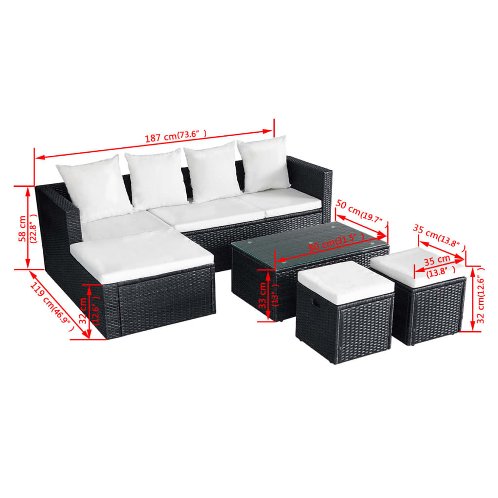 Set mobilier de grădină cu perne, 4 piese, negru, poliratan GartenMobel Dekor