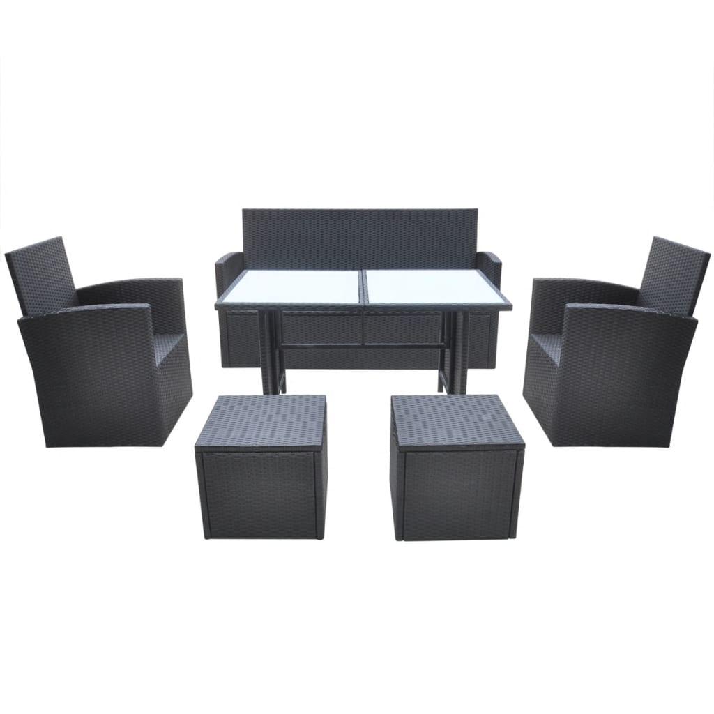 Set mobilier de exterior cu perne, 6 piese, negru, poliratan GartenMobel Dekor