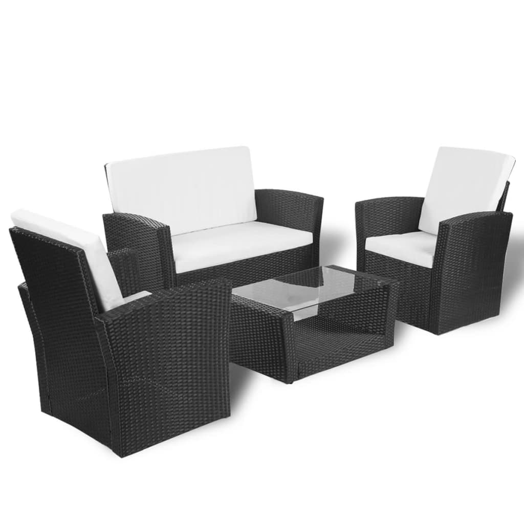 Set mobilier de grădină cu perne, 4 piese, negru, poliratan GartenMobel Dekor