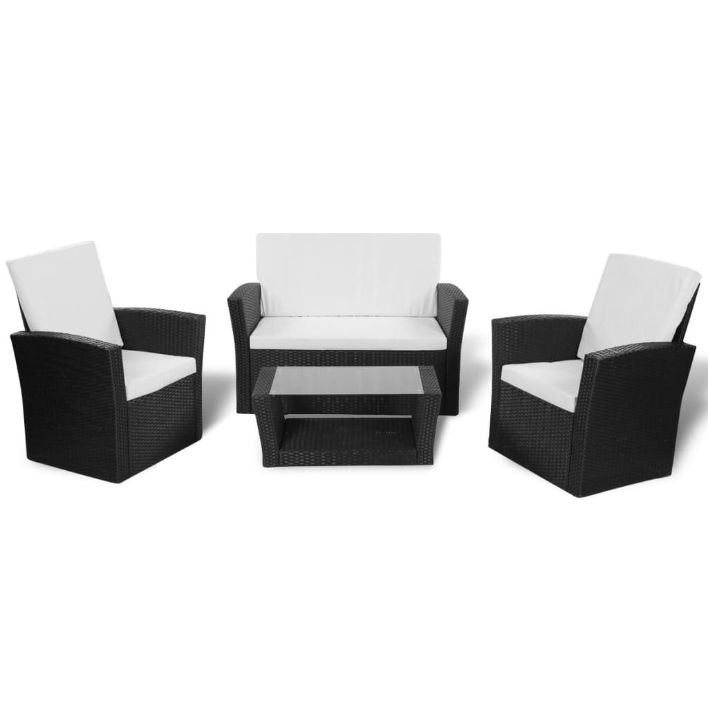 Set mobilier de grădină cu perne, 4 piese, negru, poliratan GartenMobel Dekor