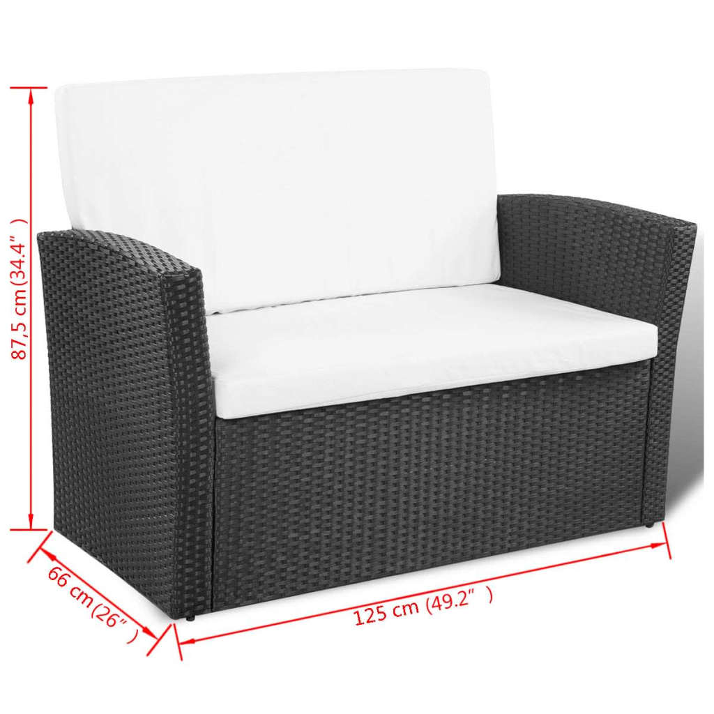 Set mobilier de grădină cu perne, 4 piese, negru, poliratan GartenMobel Dekor