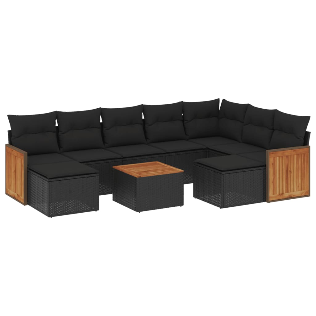Set canapele de grădină cu perne, 10 piese, negru, poliratan GartenMobel Dekor