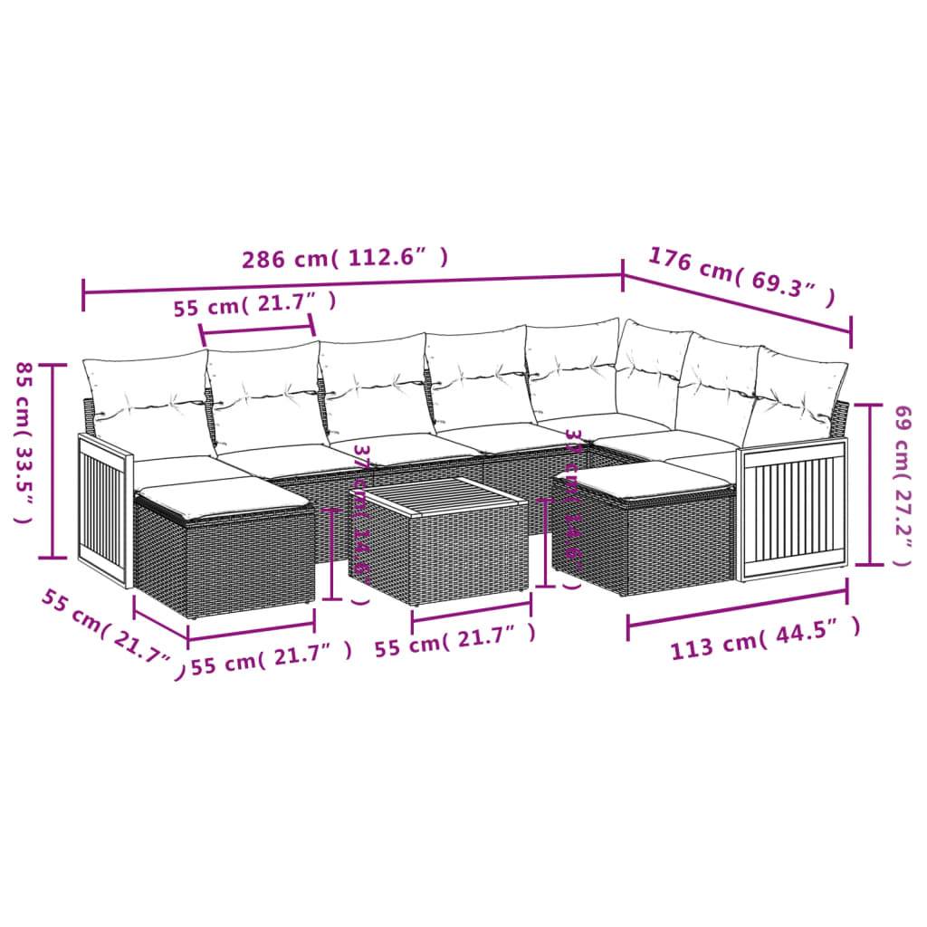 Set canapele de grădină cu perne, 10 piese, negru, poliratan GartenMobel Dekor