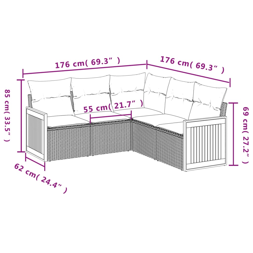 Set mobilier de grădină cu perne, 5 piese, negru, poliratan GartenMobel Dekor