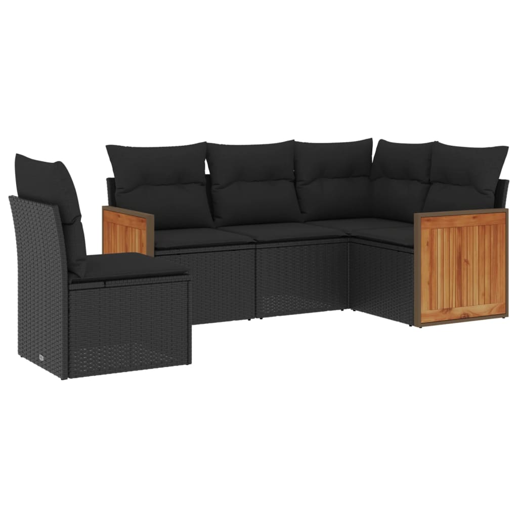 Set mobilier de grădină cu perne, 5 piese, negru, poliratan GartenMobel Dekor
