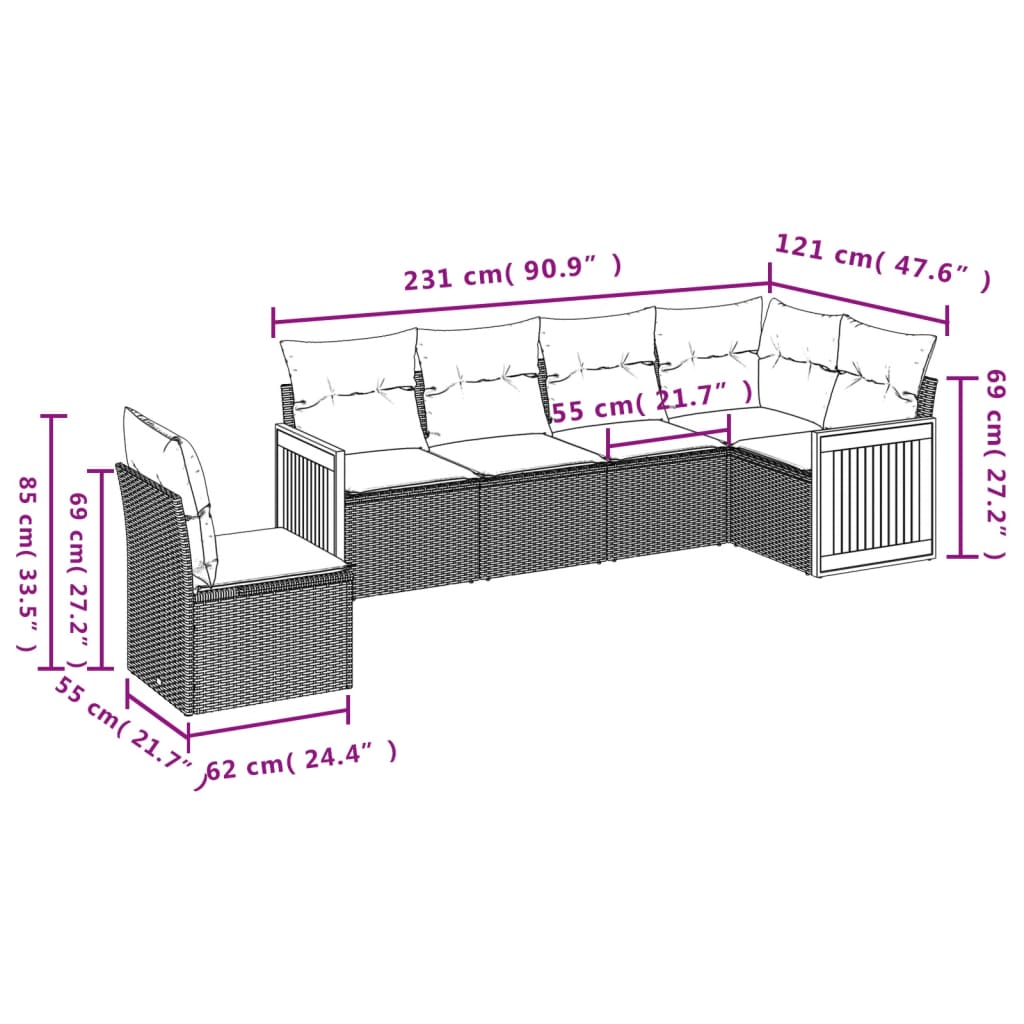 Set mobilier de grădină cu perne, 6 piese, negru, poliratan GartenMobel Dekor