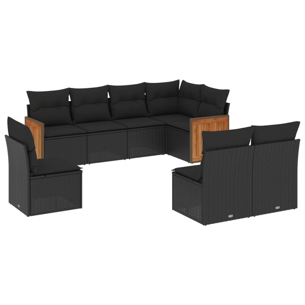 Set mobilier de grădină cu perne, 8 piese, negru, poliratan GartenMobel Dekor