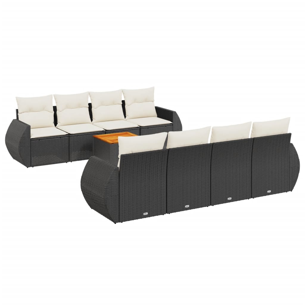 Set mobilier de grădină cu perne, 9 piese, negru, poliratan GartenMobel Dekor