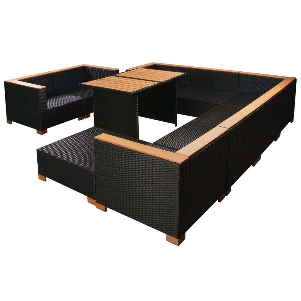 Set mobilier de grădină cu perne, 10 piese, negru, poliratan GartenMobel Dekor