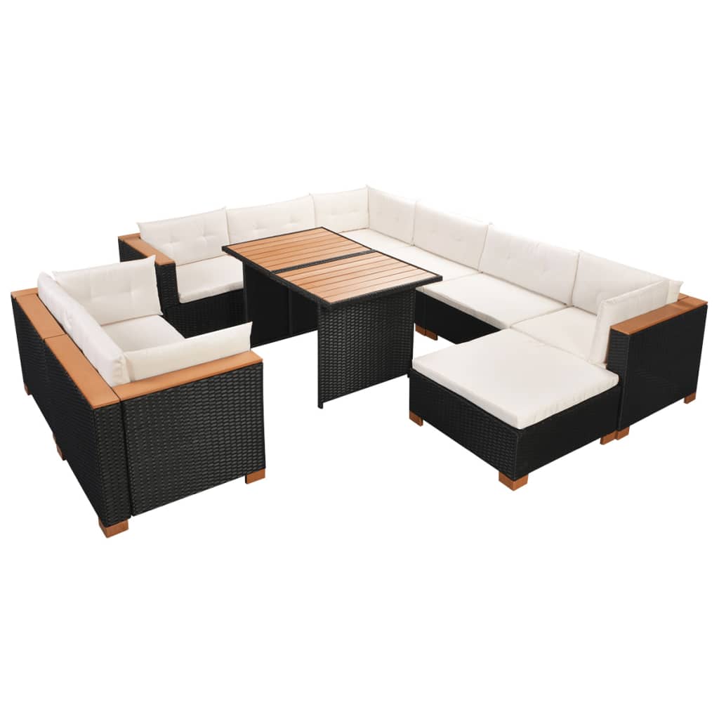 Set mobilier de grădină cu perne, 10 piese, negru, poliratan GartenMobel Dekor