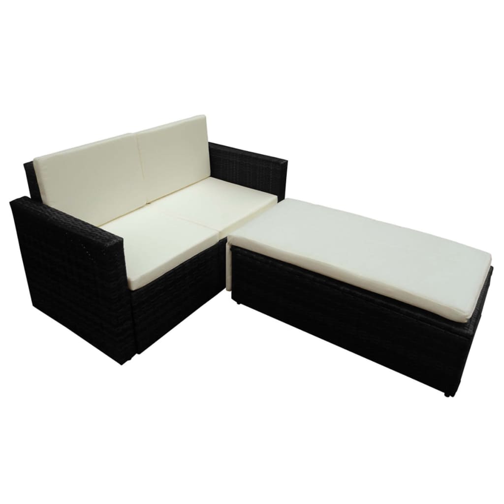 Set mobilier de grădină cu perne, 2 piese, negru, poliratan GartenMobel Dekor