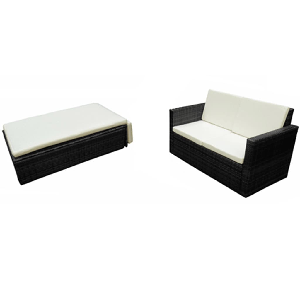 Set mobilier de grădină cu perne, 2 piese, negru, poliratan GartenMobel Dekor