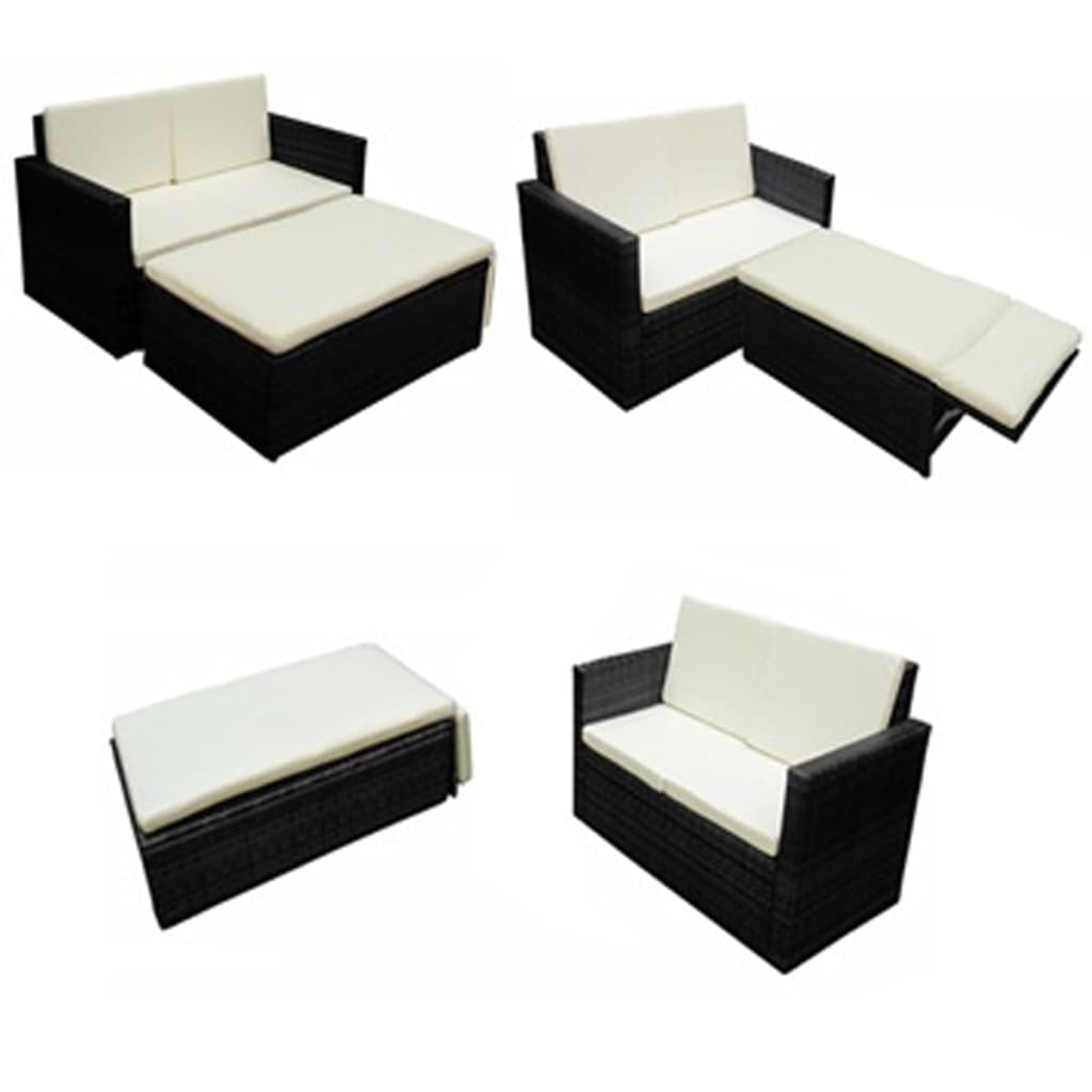 Set mobilier de grădină cu perne, 2 piese, negru, poliratan GartenMobel Dekor