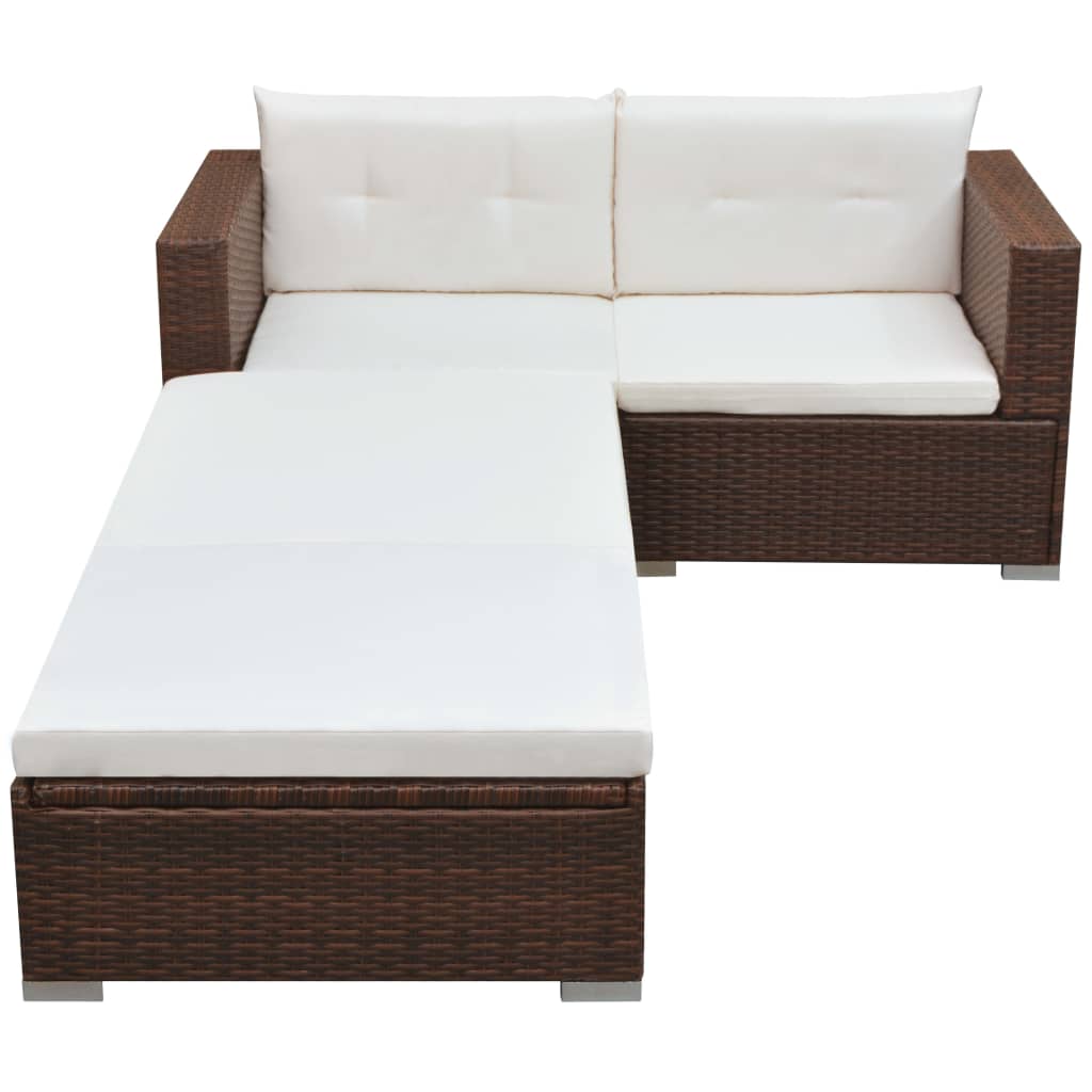 Set mobilier de grădină cu perne, 3 piese, maro, poliratan GartenMobel Dekor