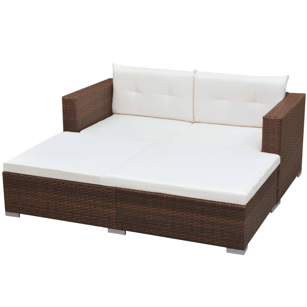 Set mobilier de grădină cu perne, 3 piese, maro, poliratan GartenMobel Dekor