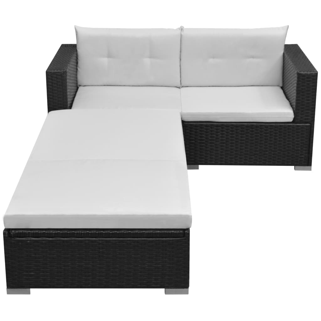 Set mobilier de grădină cu perne, 3 piese, negru, poliratan GartenMobel Dekor