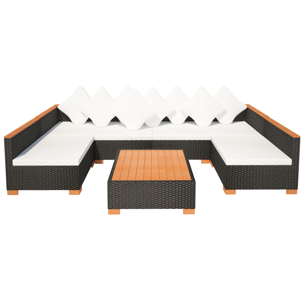 Set mobilier de grădină cu perne, 7 piese, negru, poliratan GartenMobel Dekor