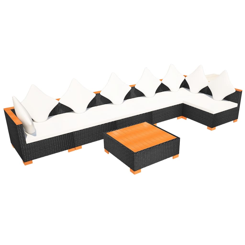 Set mobilier de grădină cu perne, 7 piese, negru, poliratan GartenMobel Dekor