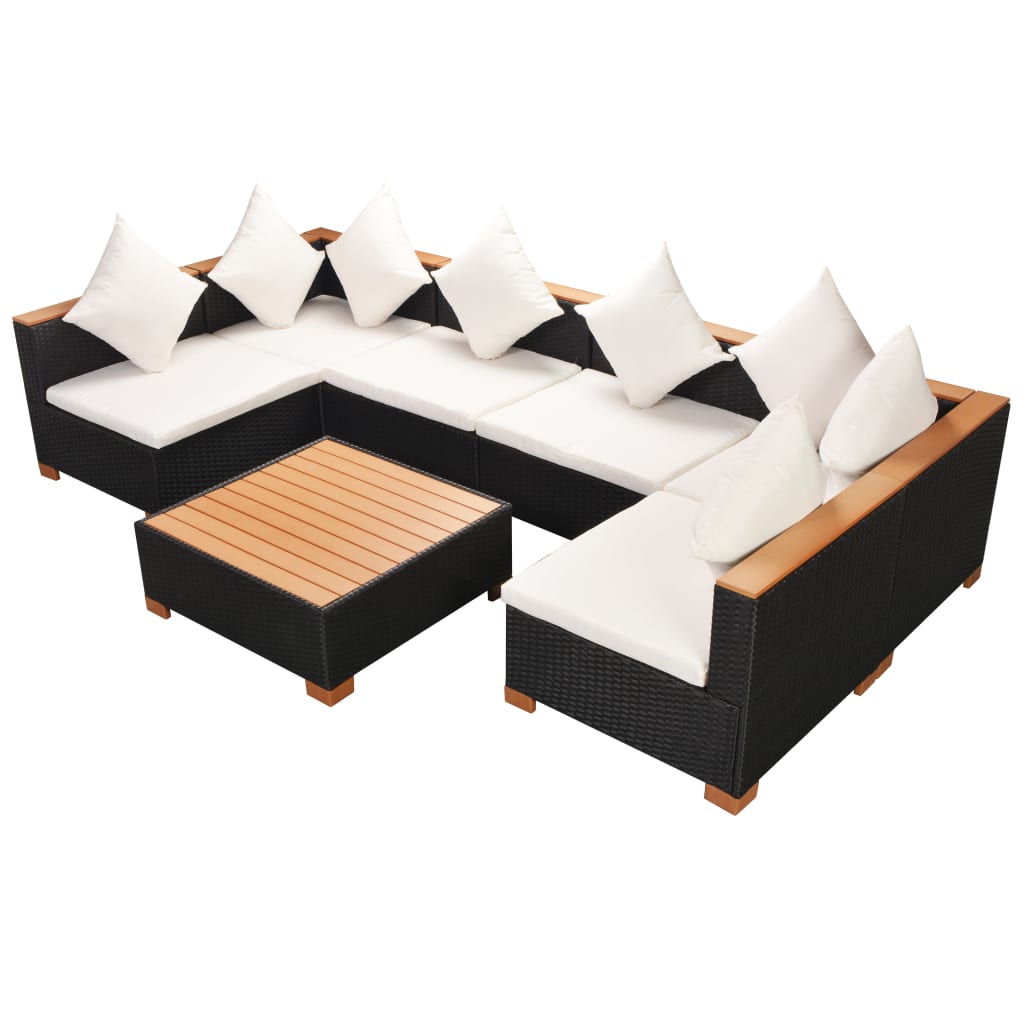 Set mobilier de grădină cu perne, 7 piese, negru, poliratan GartenMobel Dekor