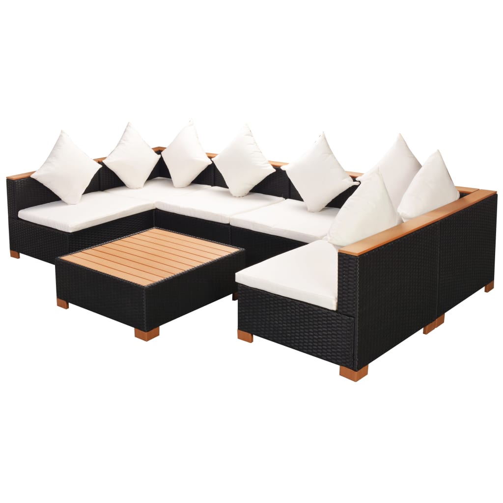 Set mobilier de grădină cu perne, 7 piese, negru, poliratan GartenMobel Dekor