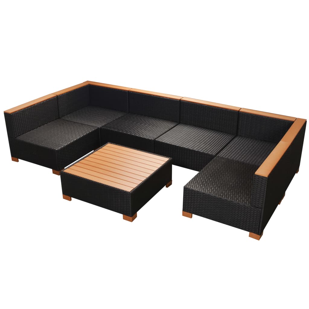 Set mobilier de grădină cu perne, 7 piese, negru, poliratan GartenMobel Dekor