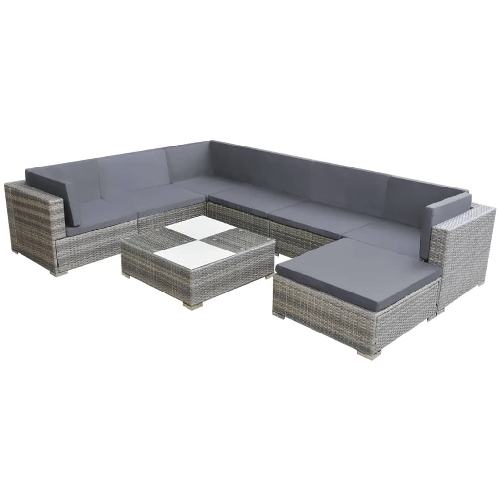 Set mobilier de grădină cu perne, 8 piese, gri, poliratan GartenMobel Dekor