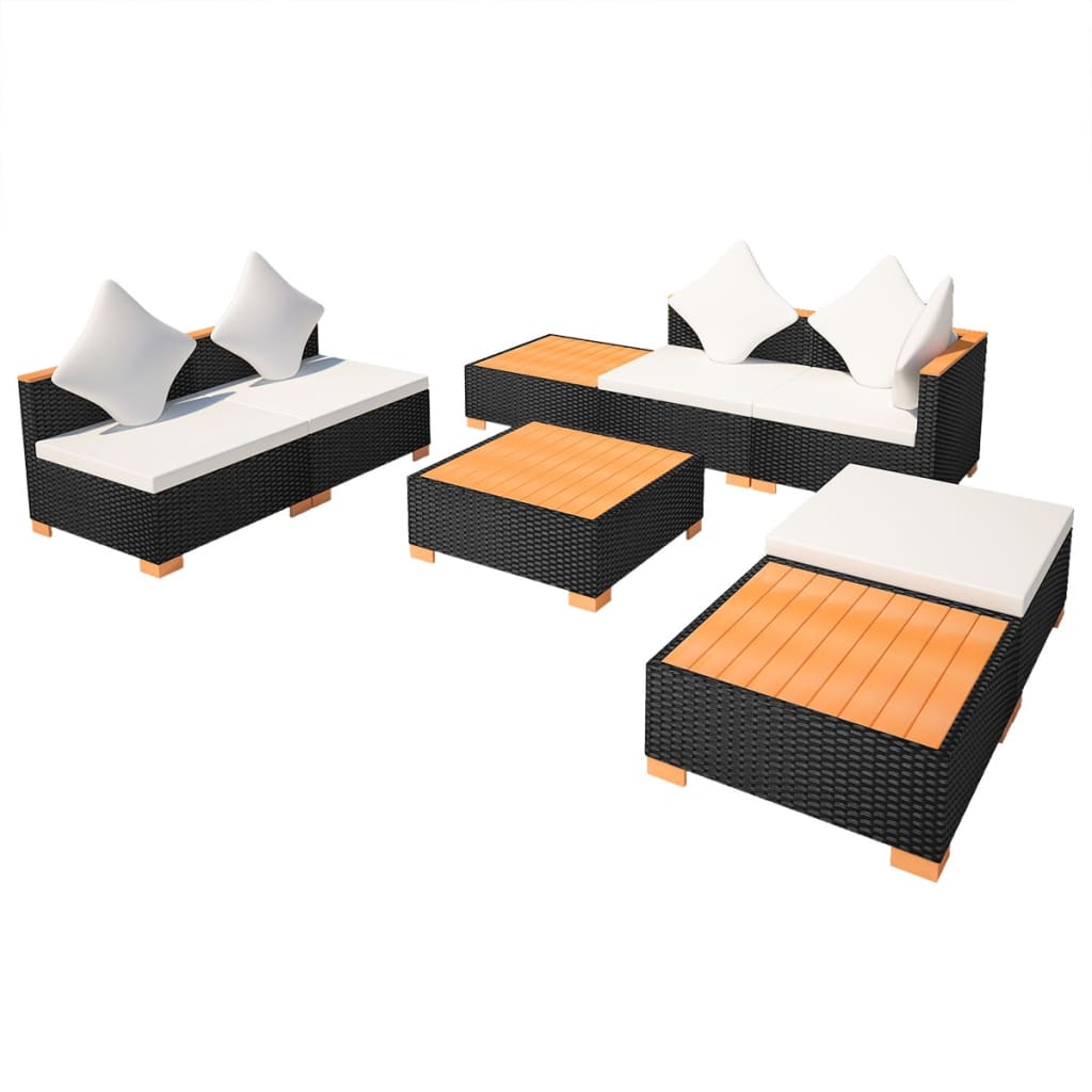 Set mobilier de grădină cu perne, 8 piese, negru, poliratan GartenMobel Dekor