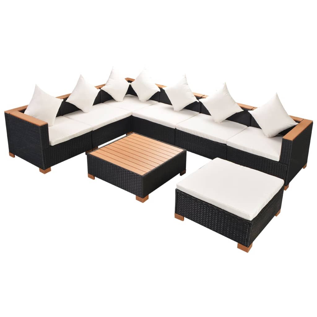 Set mobilier de grădină cu perne, 8 piese, negru, poliratan GartenMobel Dekor